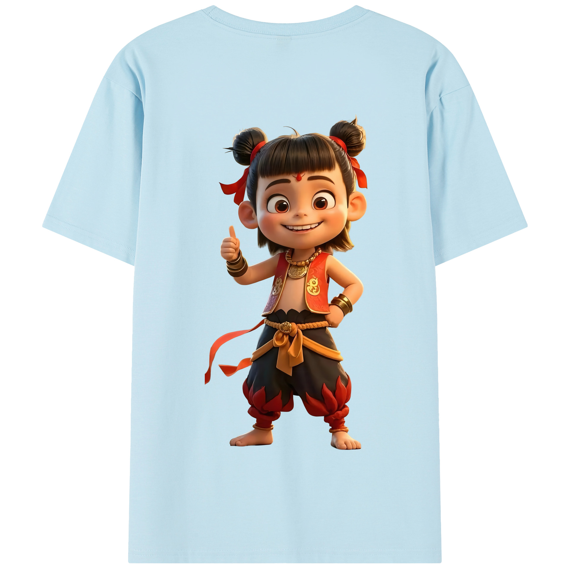 （画像用） Ne Zha 2 ナタ 魔童の大暴れ 綿100％半袖Tシャツ（背面プリント）